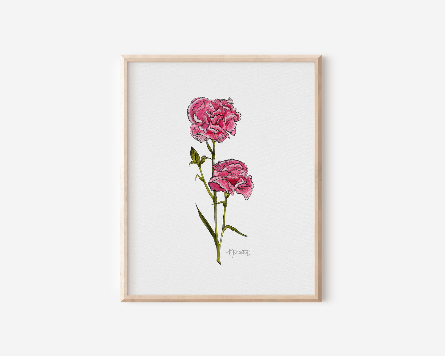 January Carnation Watercolor Birth Month Flower Botanical Art Print