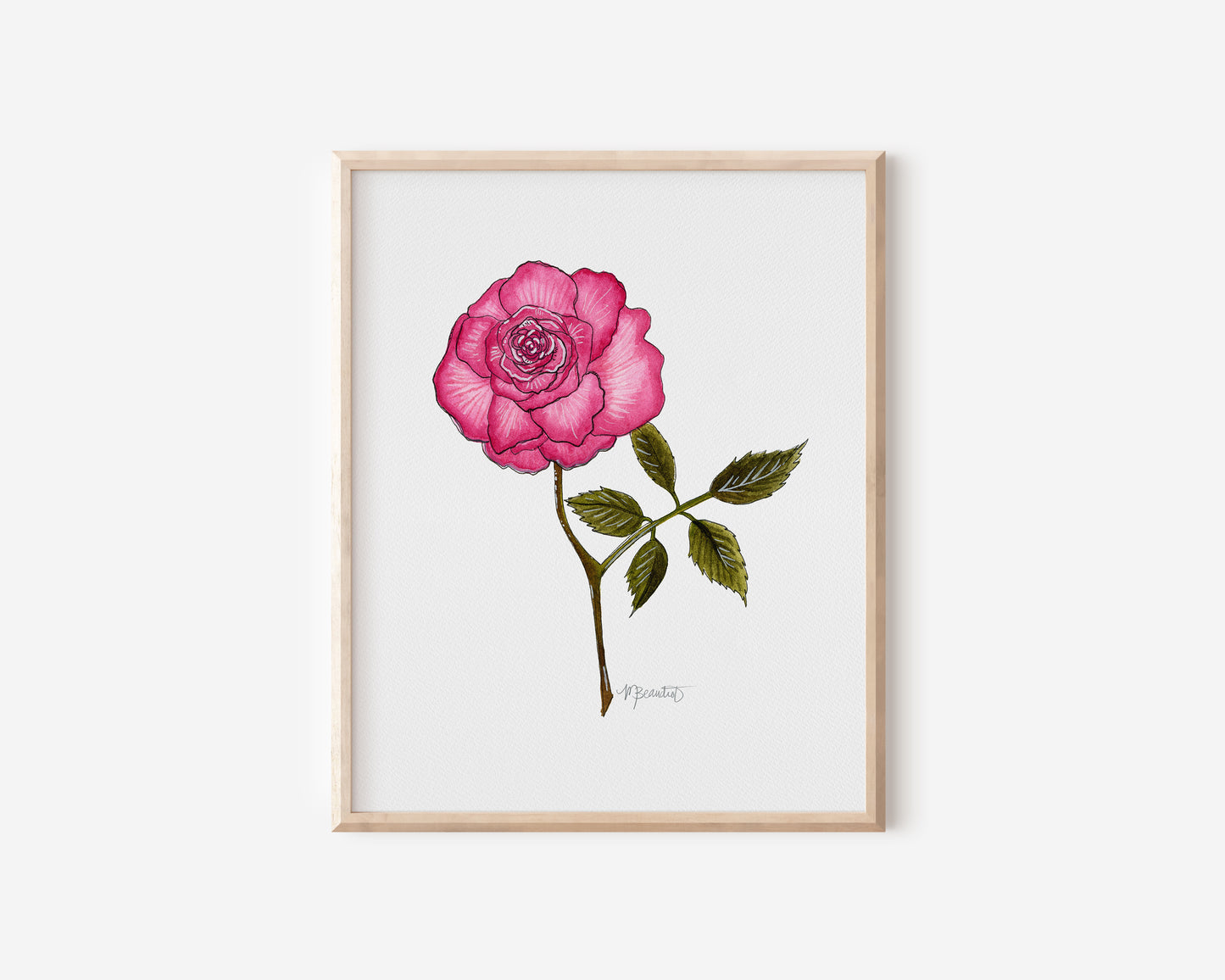 June Rose Watercolor Birth Month Flower Botanical Art Print