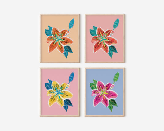 Tigerlily with Coral Background Art Print