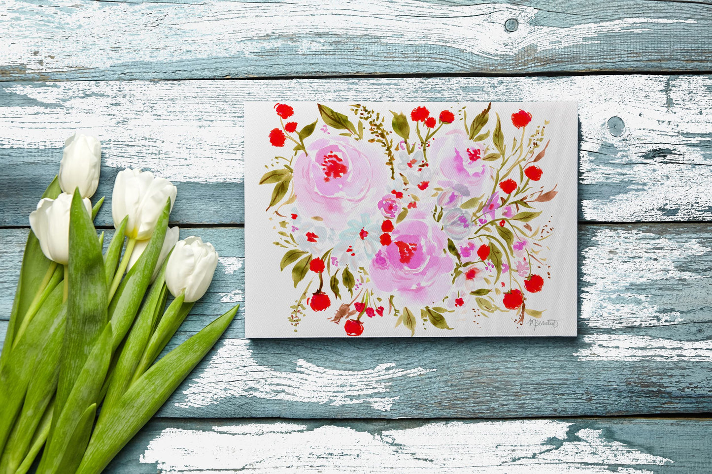 Holiday Burst Watercolor Florals Art Print