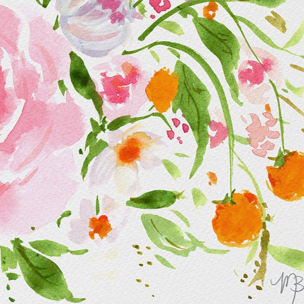 Orange Burst Floral Watercolor Art Print