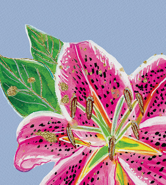 Stargazer Lily with Blue Background Art Print