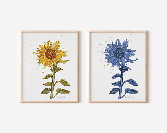 Navy Sunflower Watercolor Art Print