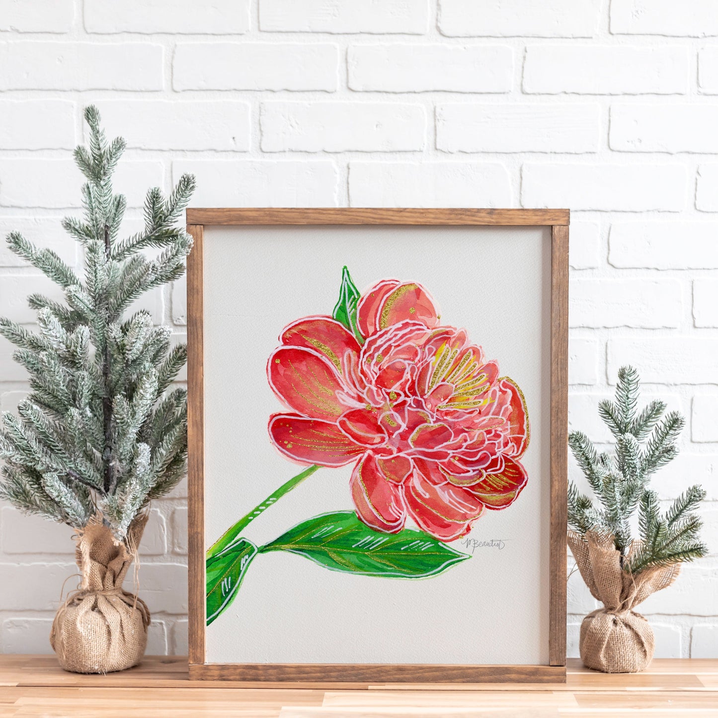 Holiday Peony Watercolor Art Print