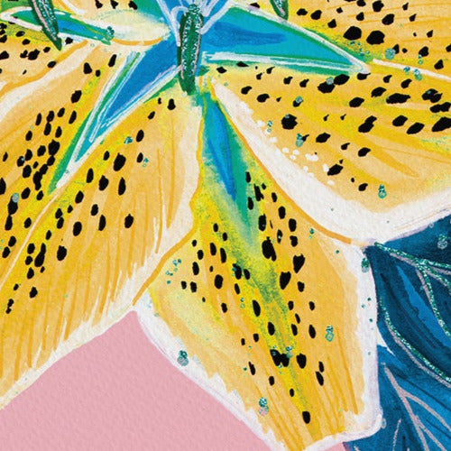 Retro Yellow & Blue Lily Art Print