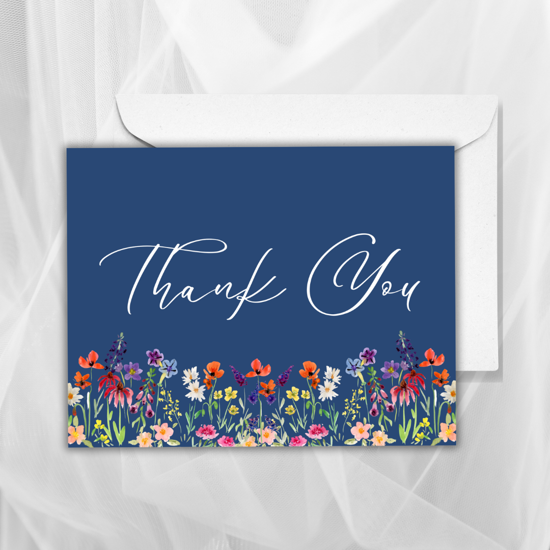 Thank you Wildflower Navy Greeting Card