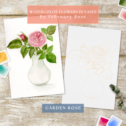 Watercolor Flowers in Vases Collection No. 1 Watercolor Coloring Pages ONLY