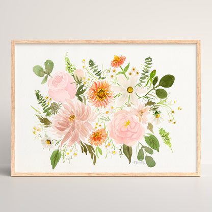 Bohemian Blooms Floral Bouquet Watercolor Art Print