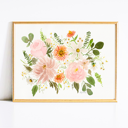 Bohemian Blooms Floral Bouquet Watercolor Art Print