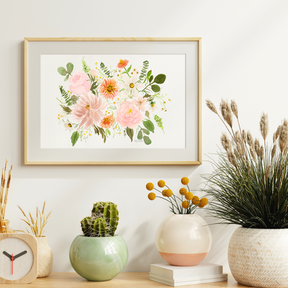Bohemian Blooms Floral Bouquet Watercolor Art Print