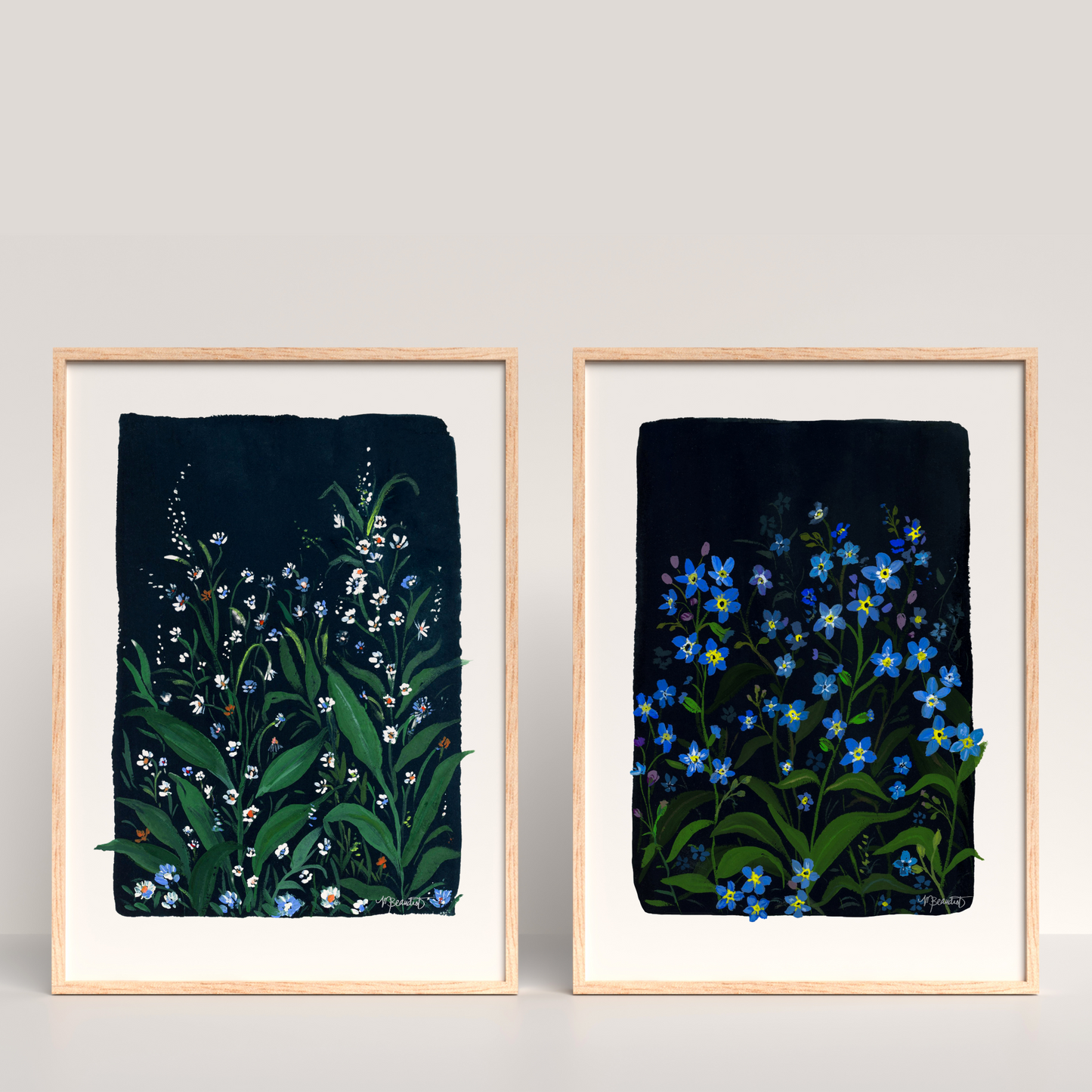 Wildflowers In Navy Moody Floral Gouache Art Print