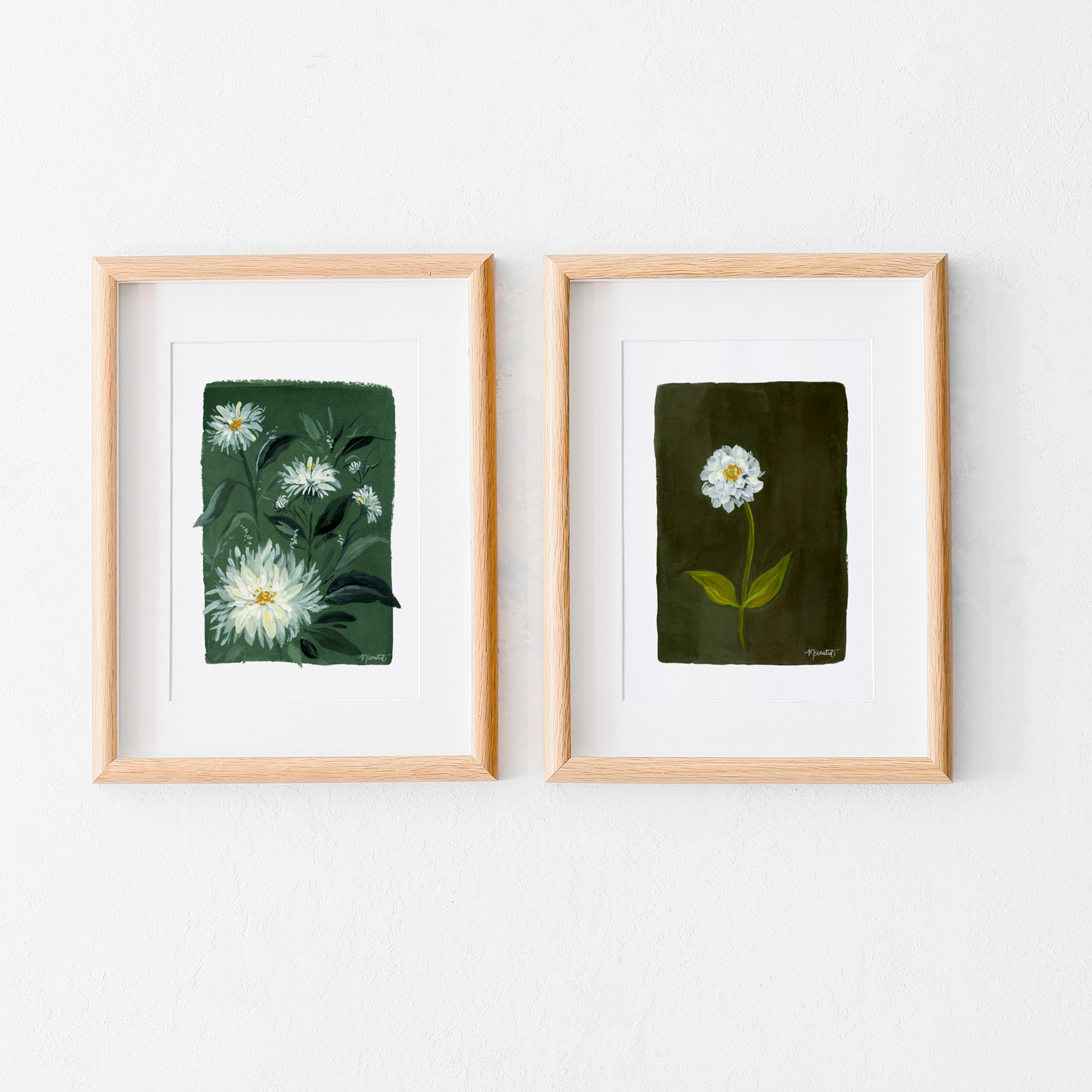 Dahlias In Verte Moody Gouache Art Print