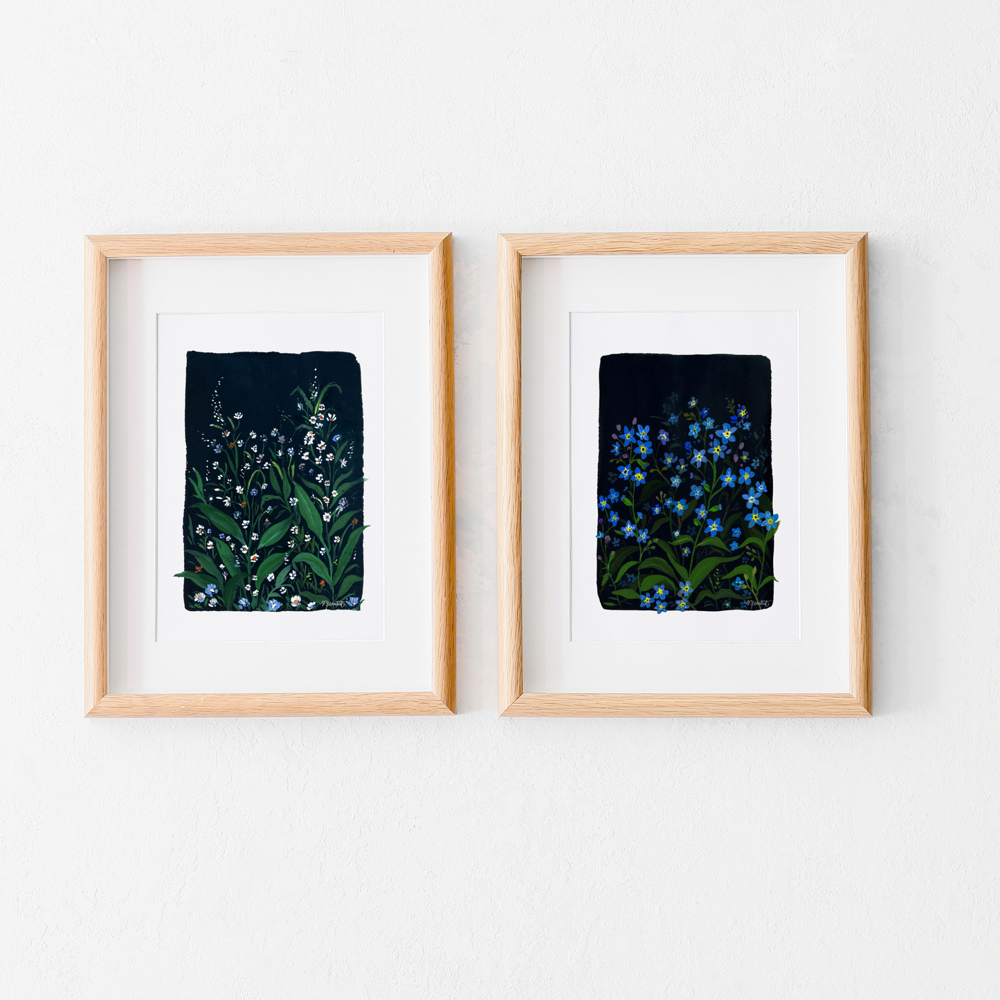 Wildflowers In Navy Moody Floral Gouache Art Print