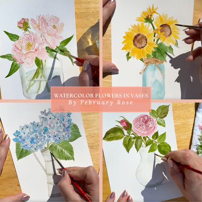 Watercolor Flowers in Vases Collection No. 1 Watercolor Coloring Pages Paint Kit - BEGINNER FRIENDLY TO ADVANCED