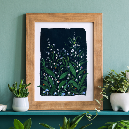 Wildflowers In Navy Moody Floral Gouache Art Print