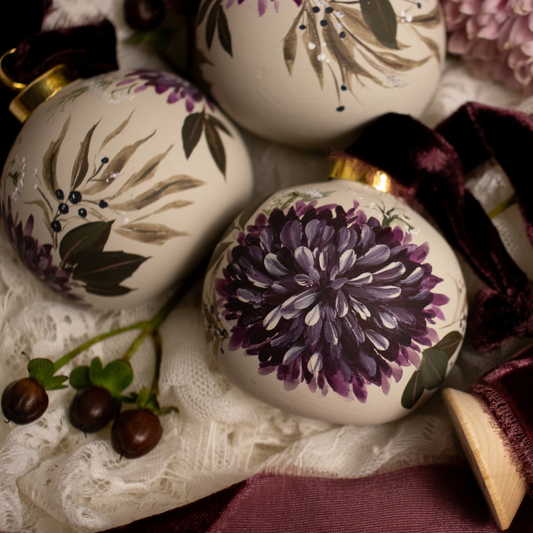 Black Cherry Dahlias Round Shaped Ceramic Ornament