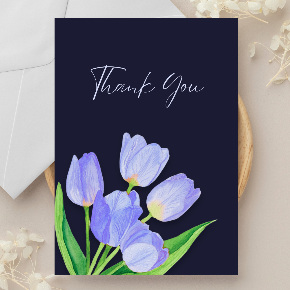 Thank You Tulip Navy Greeting Card