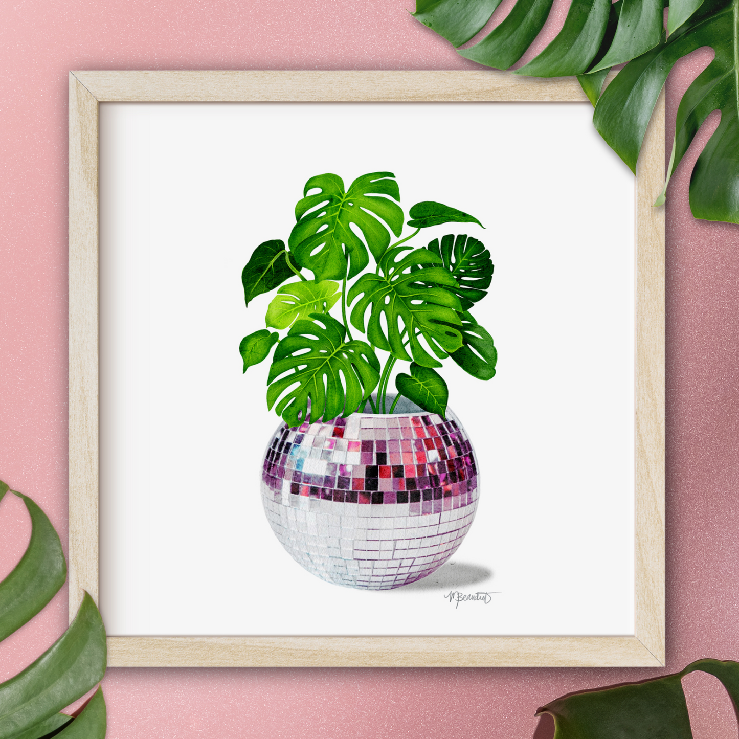 Disco Monstera Watercolor Art Print