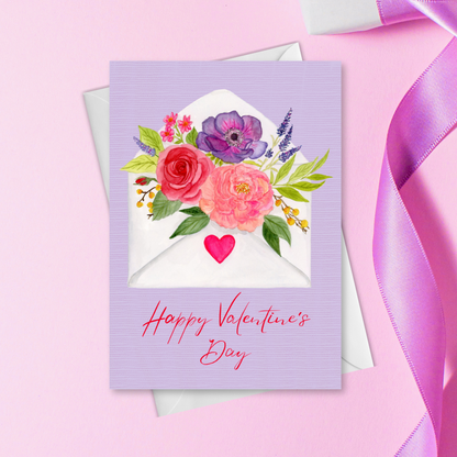 Happy Valentine's Day Flowers in Envelope Greeting Card