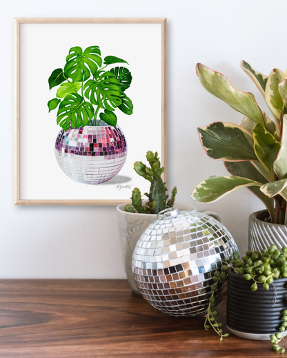 Disco Monstera Watercolor Art Print