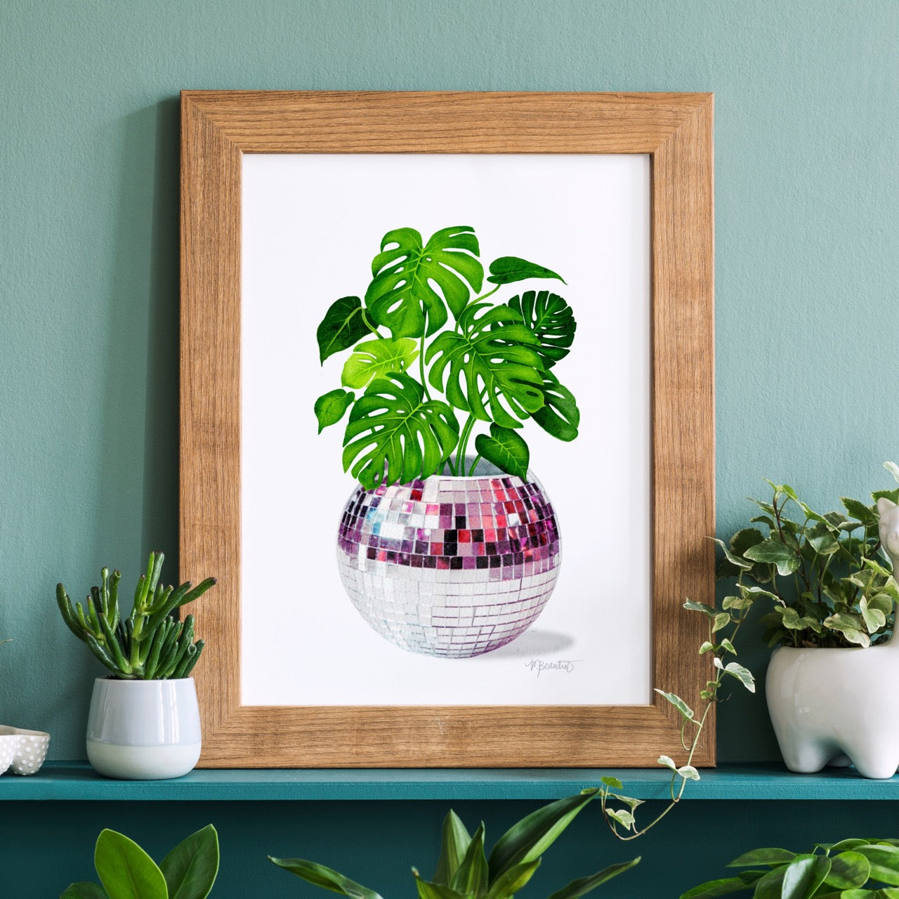 Disco Monstera Watercolor Art Print