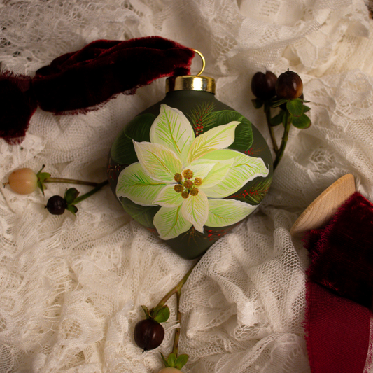 Poinsettia in Verte Retro Shaped Ceramic Ornament