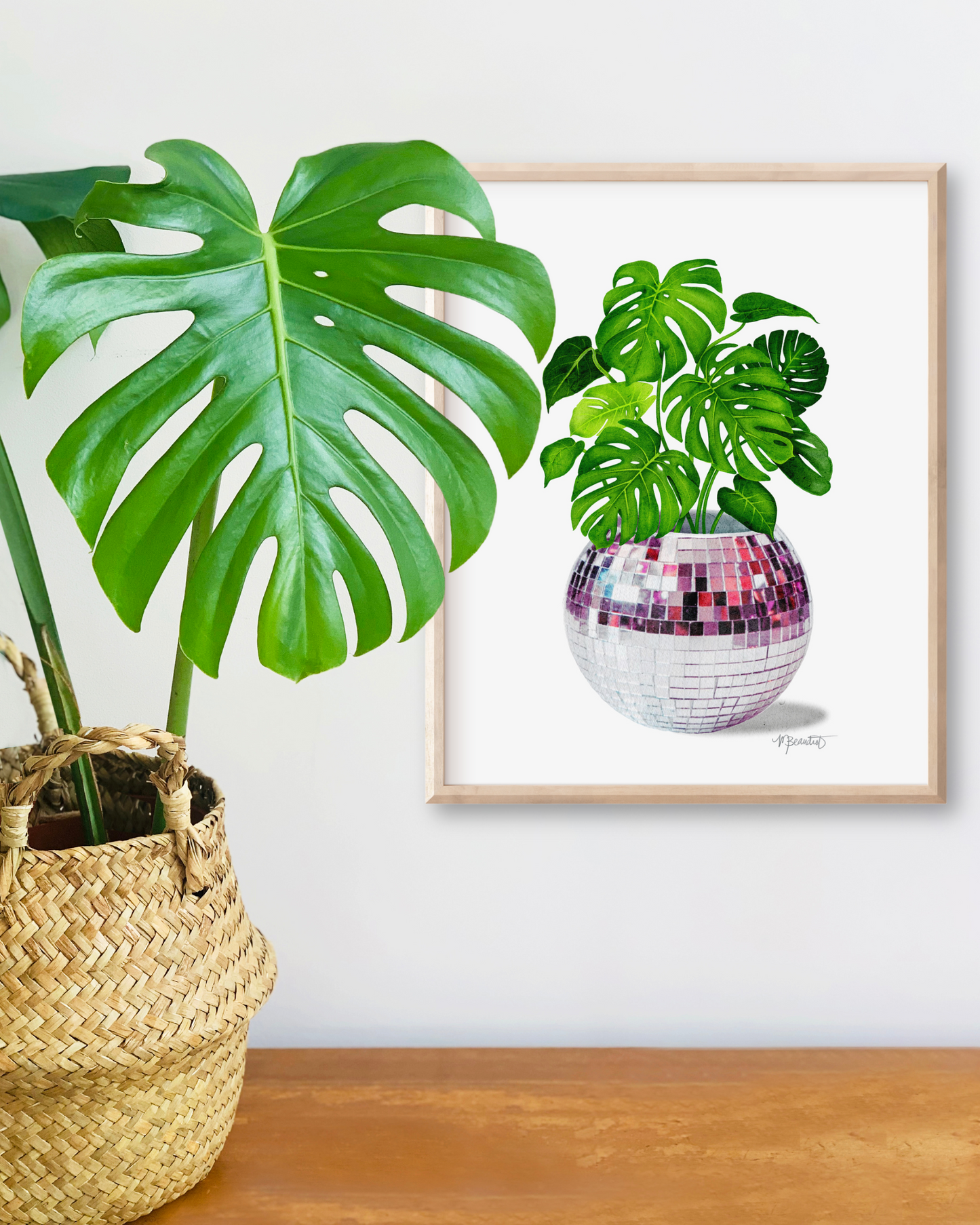 Disco Monstera Watercolor Art Print