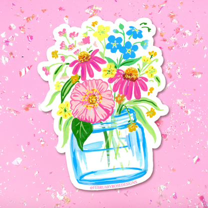 Happy Flowers Vinyl Waterproof Sticker