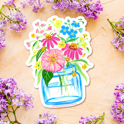 Happy Flowers Vinyl Waterproof Sticker