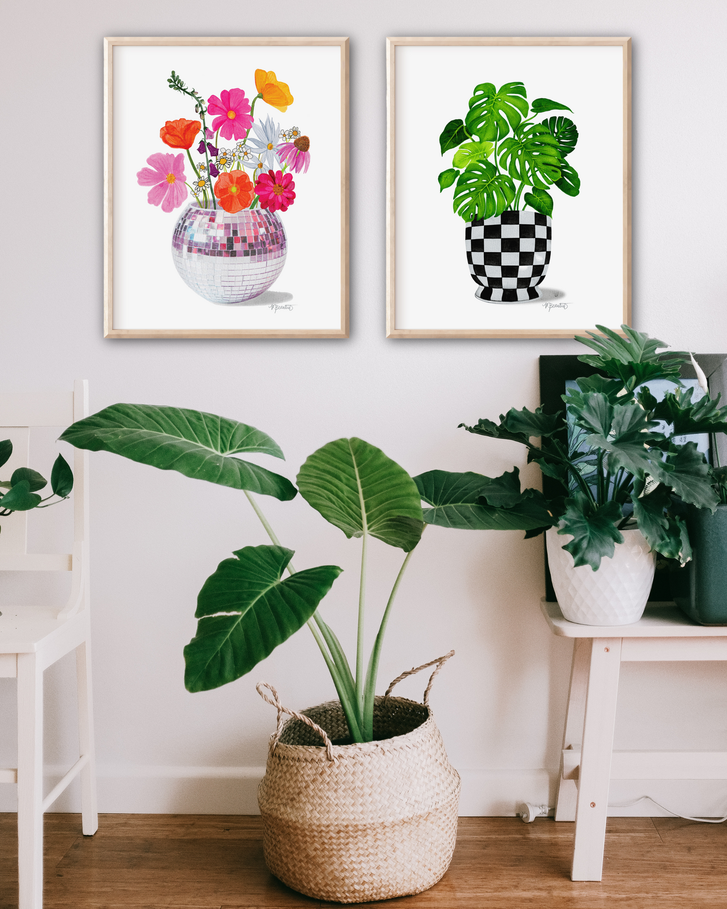 Monstera Checkered Pot Watercolor Art Print