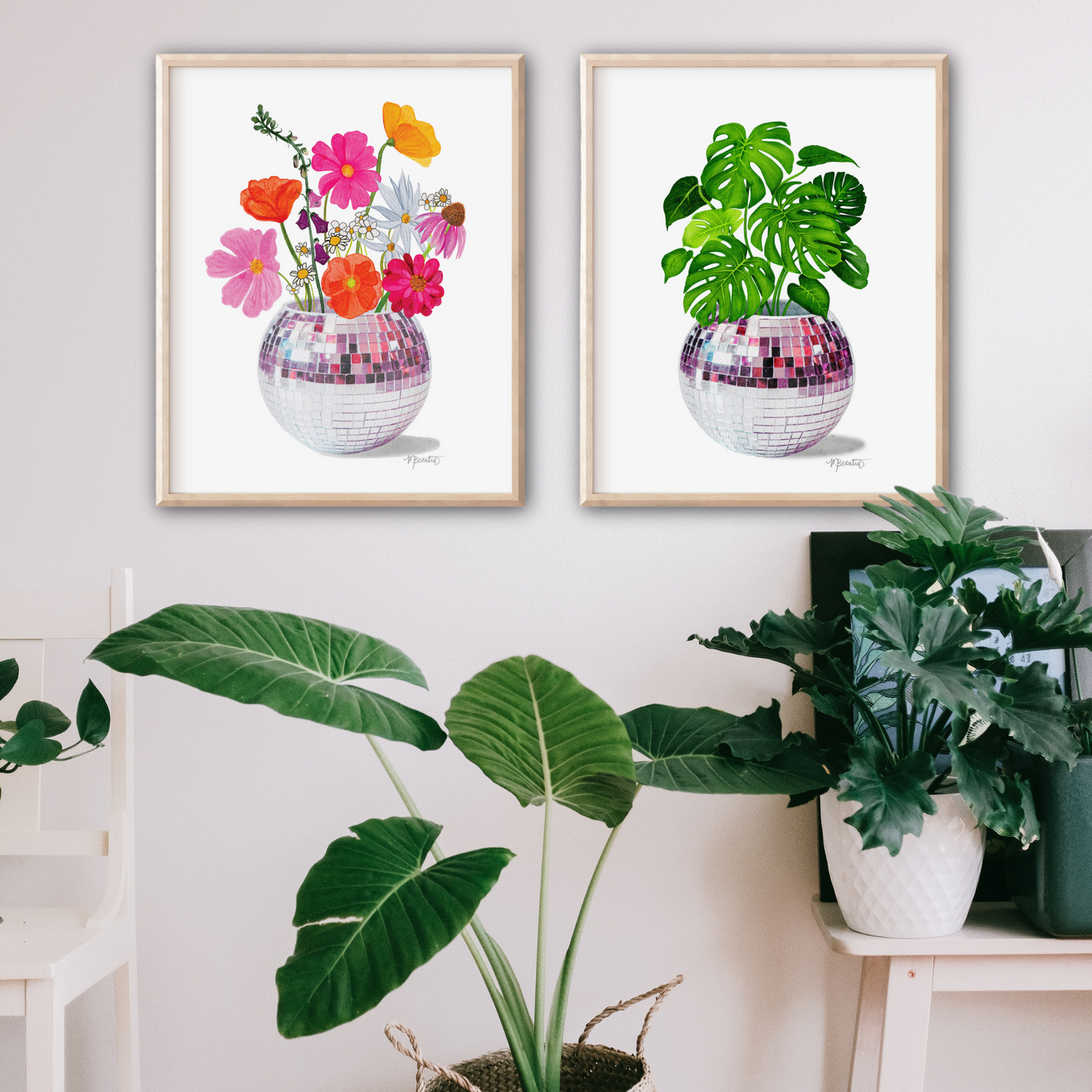 Disco Monstera Watercolor Art Print