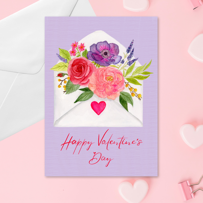 Happy Valentine's Day Flowers in Envelope Greeting Card