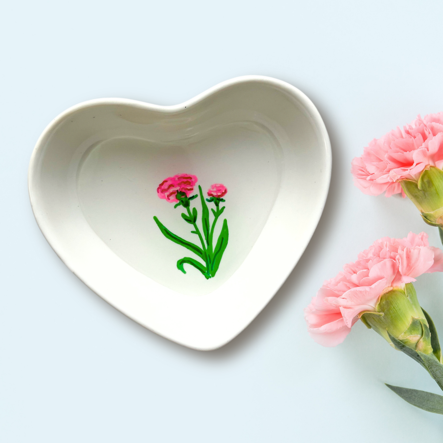 January Birth Flower Carnation Ring and Trinket Dish