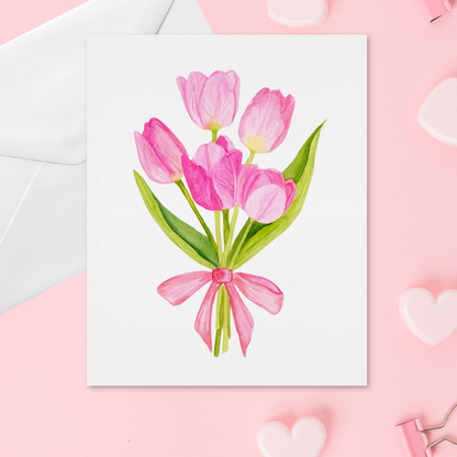 Pink Tulips Valentine's Day Flowers in Envelope Greeting Card
