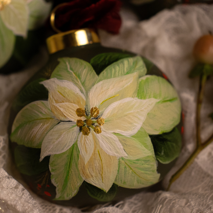 Poinsettia in Verte Round Shaped Ceramic Ornament
