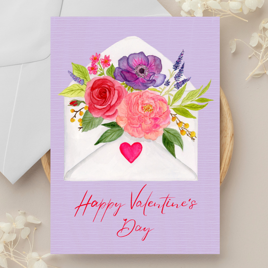 Happy Valentine's Day Flowers in Envelope Greeting Card