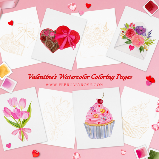 Valentine's Day Watercolor Coloring Pages ONLY