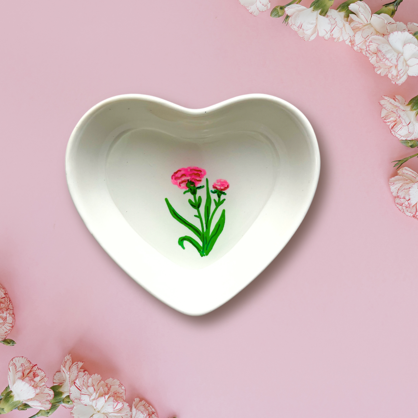 January Birth Flower Carnation Ring and Trinket Dish