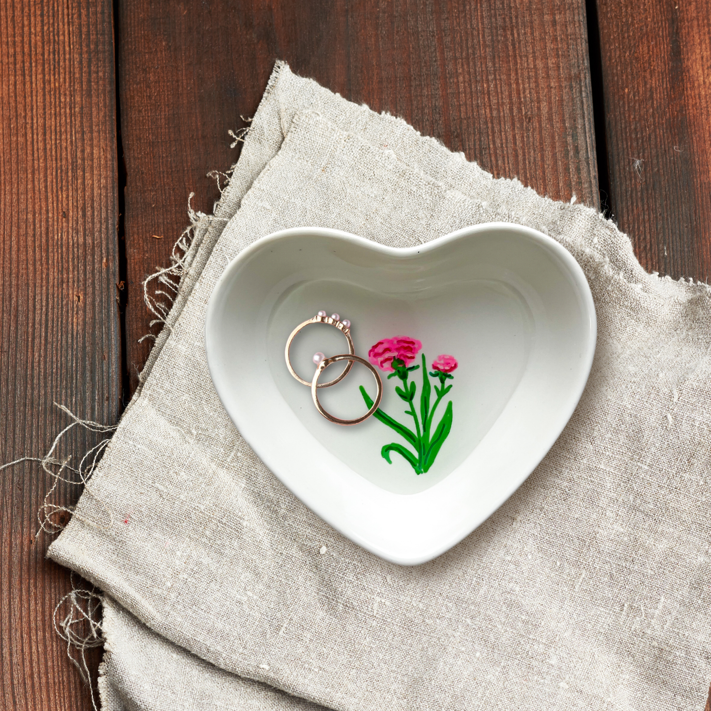 January Birth Flower Carnation Ring and Trinket Dish