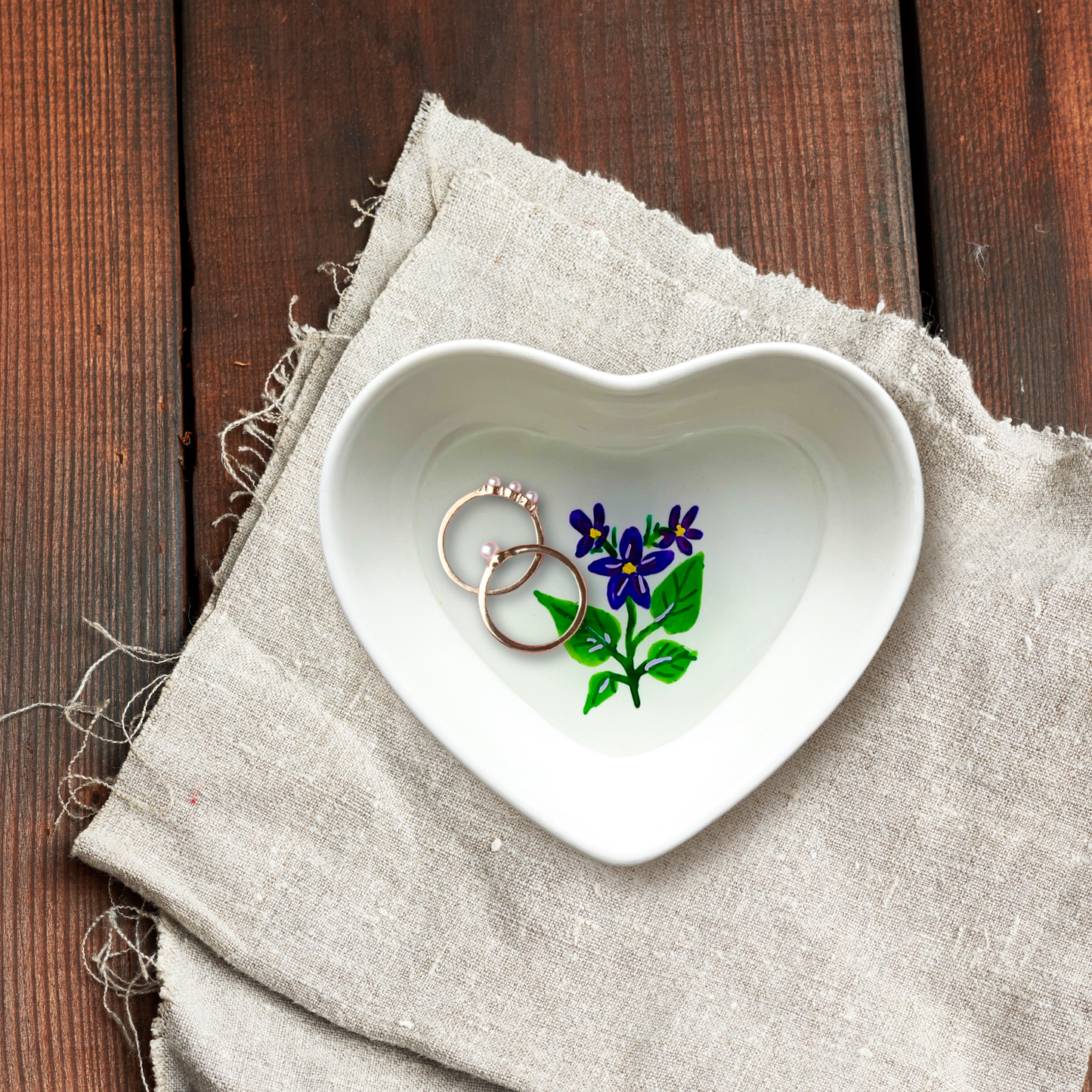 February Birth Flower Violet Ring and Trinket Dish