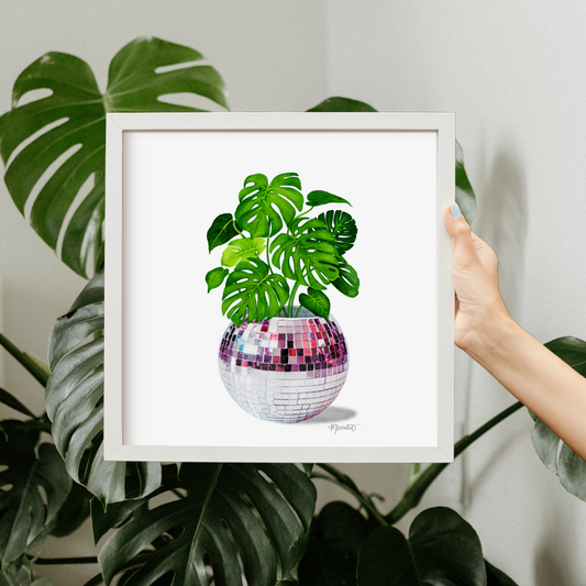 Disco Monstera Watercolor Art Print