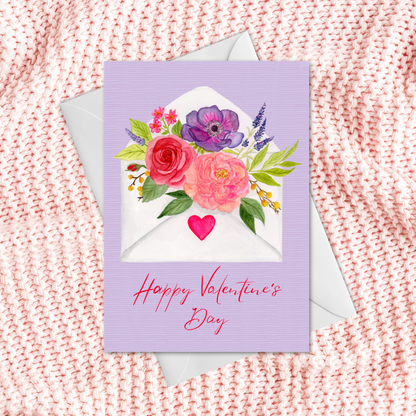 Happy Valentine's Day Flowers in Envelope Greeting Card