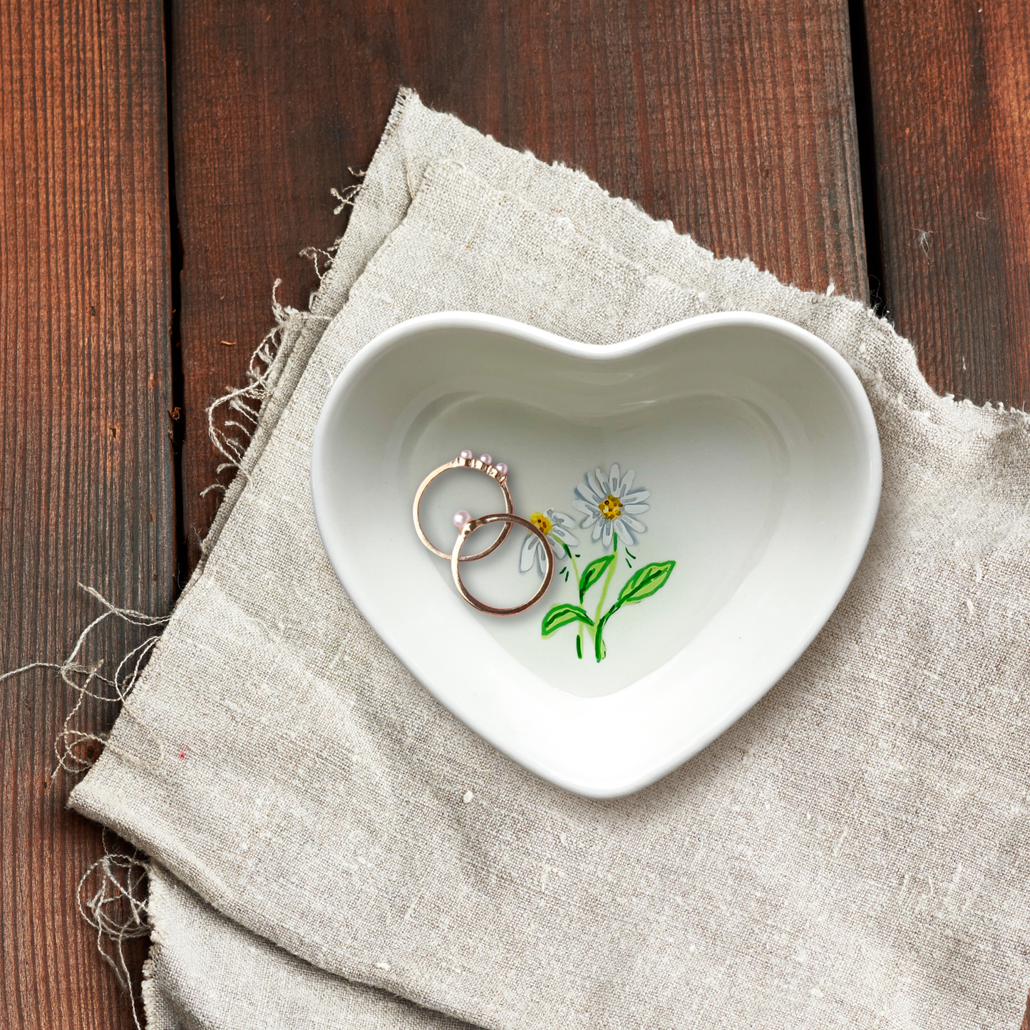 April Birth Flower Daisy Ring Dish Jewelry Tray