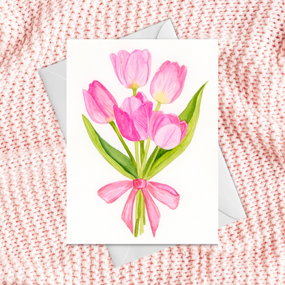 Pink Tulips Valentine's Day Flowers in Envelope Greeting Card