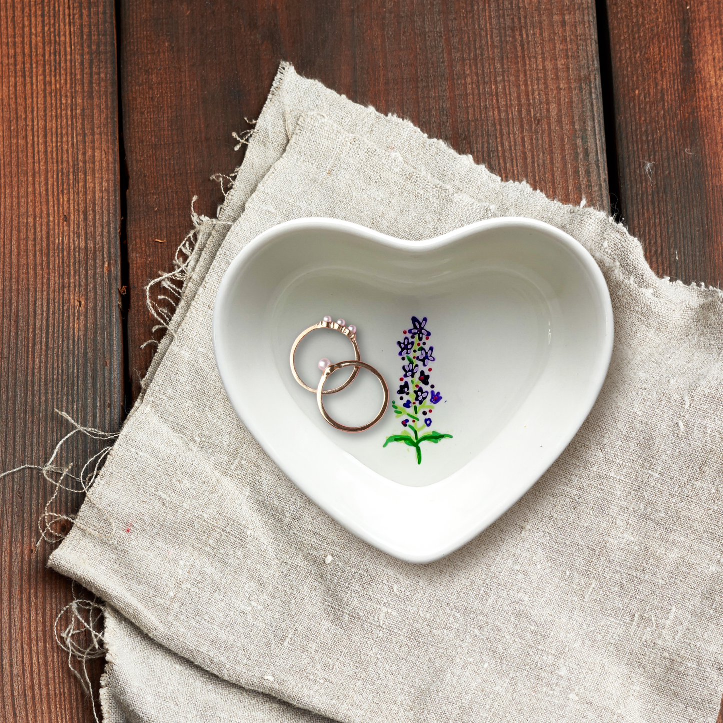 July Birth Flower Larkspur Ceramic Ring Dish Jewelry Tray