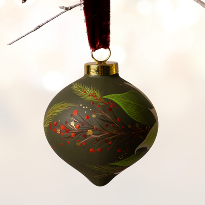 Poinsettia in Verte Retro Shaped Ceramic Ornament