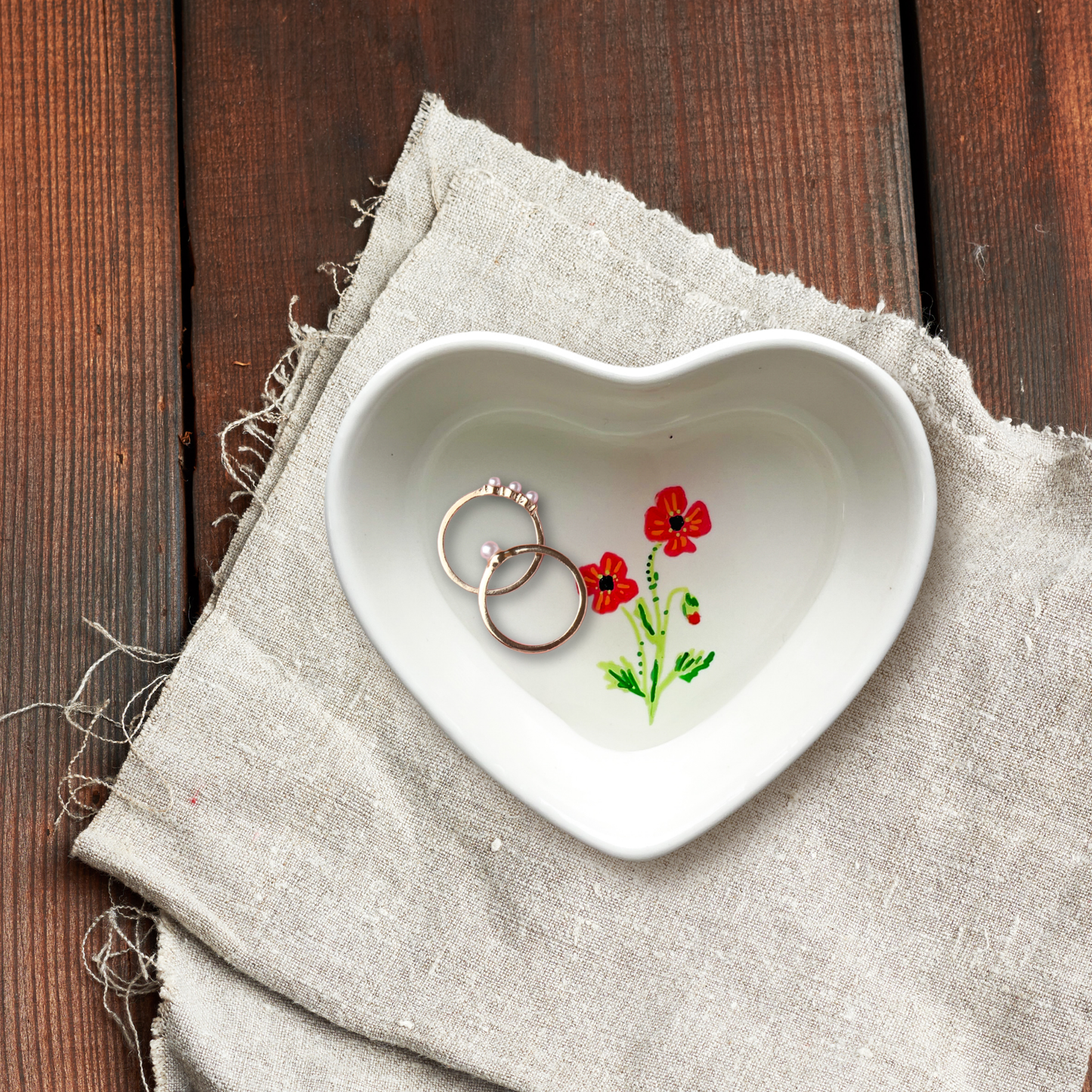 August Birth Flower Poppy Ceramic Ring Dish Jewelry Tray