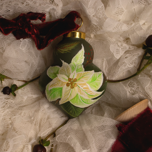 Poinsettia in Verte Finial Shaped Ceramic Ornament