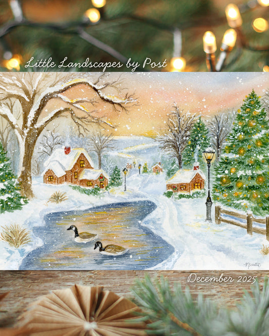 December Cozy Village Geese Scene 2025 Little Landscape