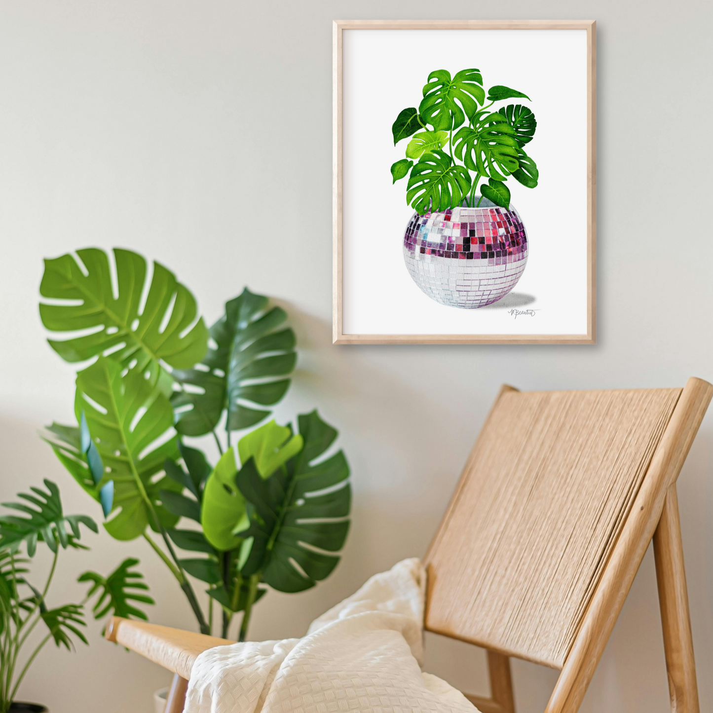 Disco Monstera Watercolor Art Print